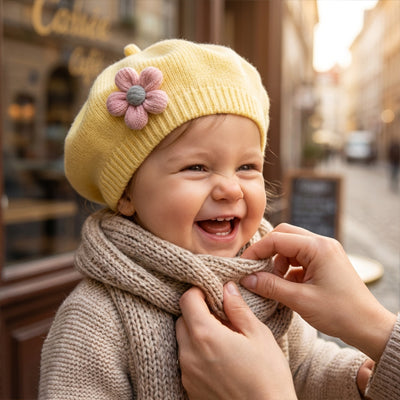 Le bonnet bébé fille avec sa fleur mignonne