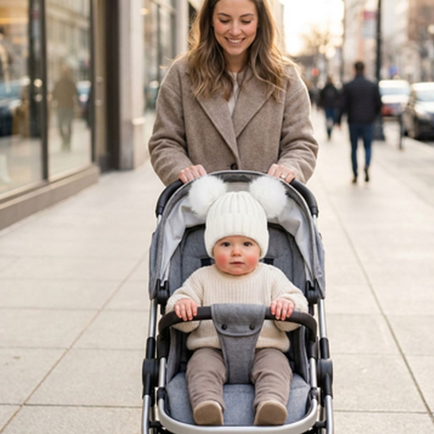 bonnet bebe blanc poussette en ville