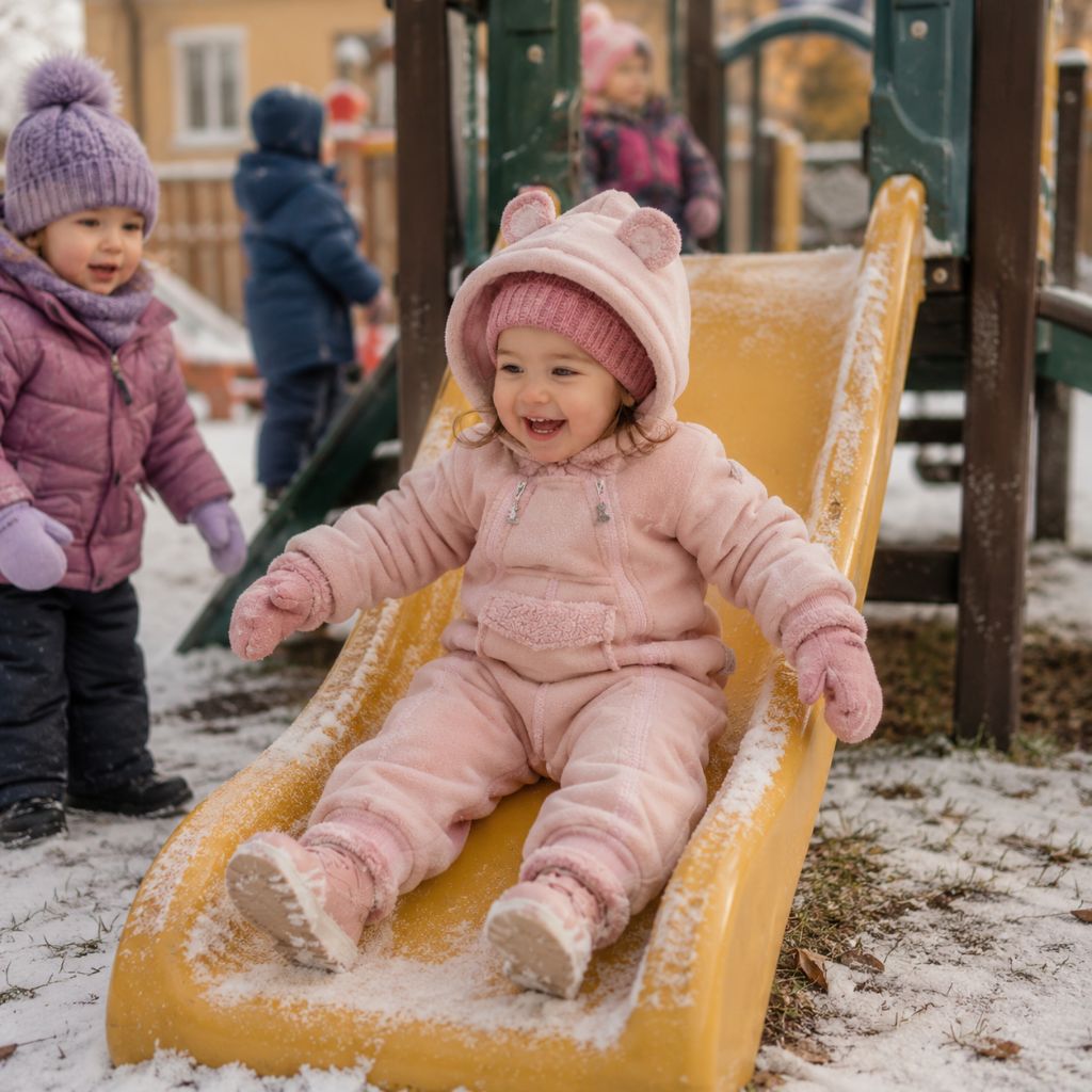 combinaison hiver bebe Milo rose amusement glissade amis