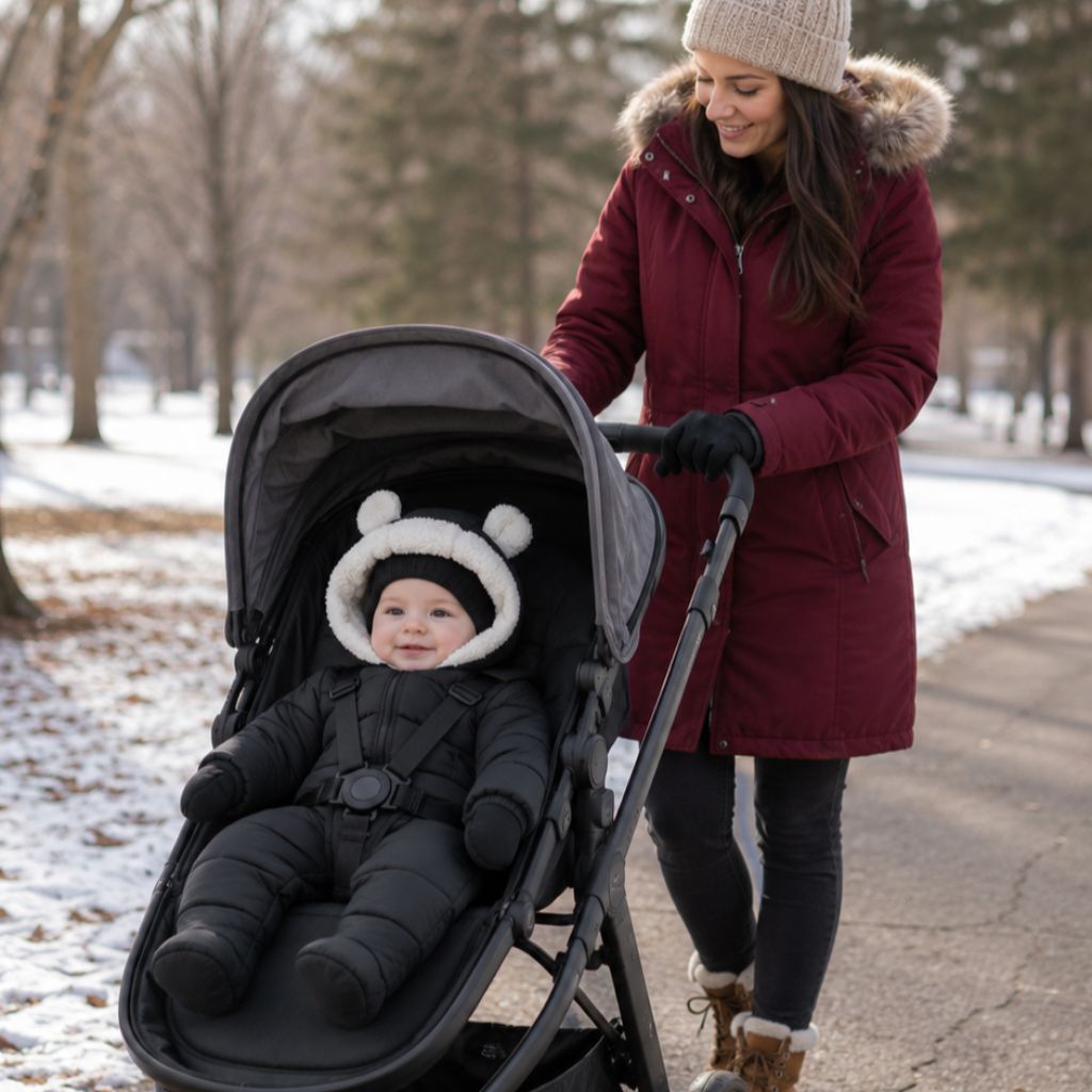 combinaison hiver bebe Nidou noire poussette automne froid