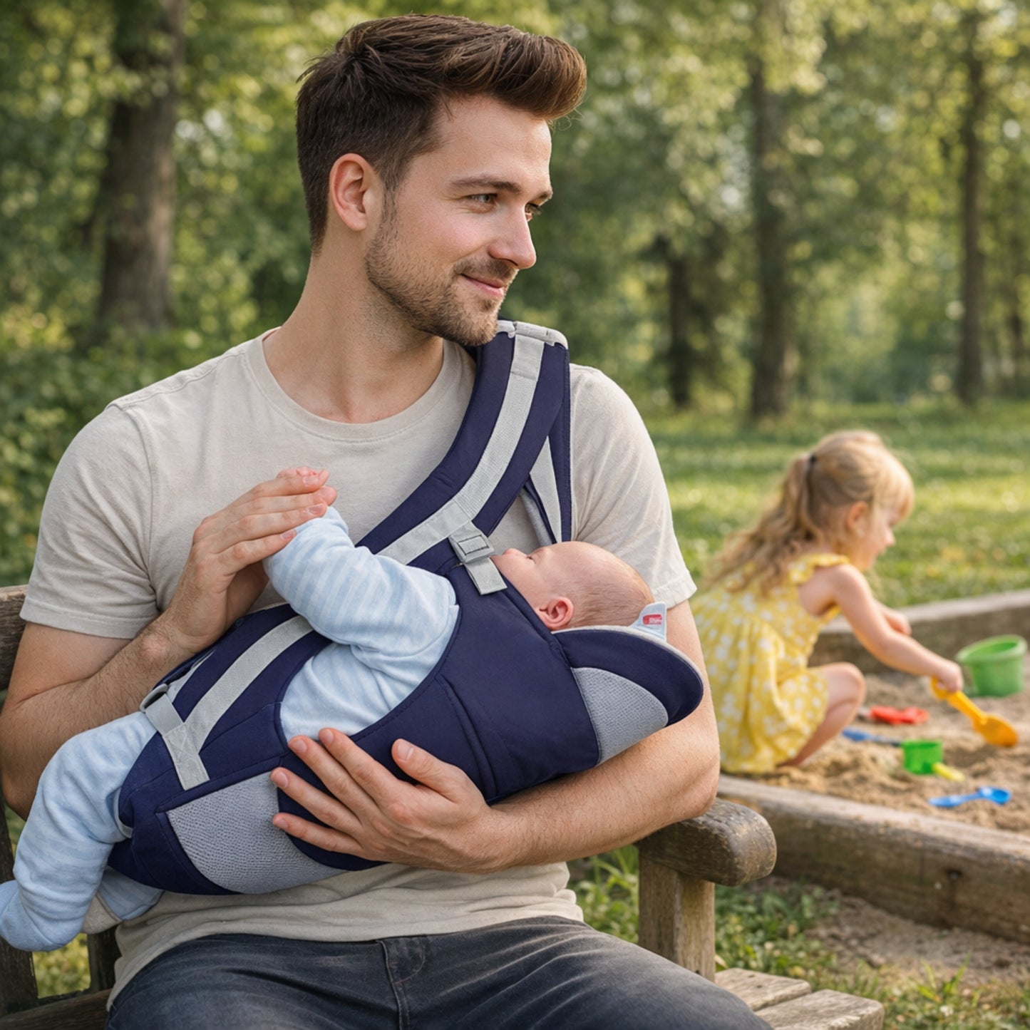grande fille joue pendant sommeil bébé porte bebe dorsaux Le Physio-Logik