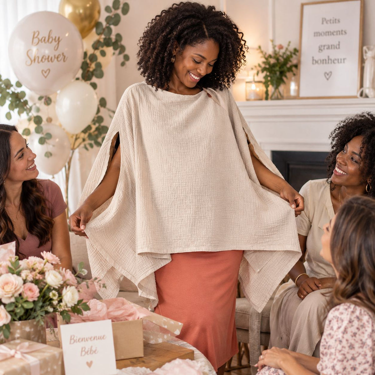 poncho d allaitement Lya abricot recevoir cadeau baby shower