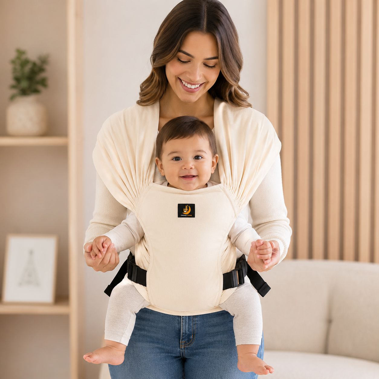 écharpe de portage physiologique BabyNid beige lin respirant
