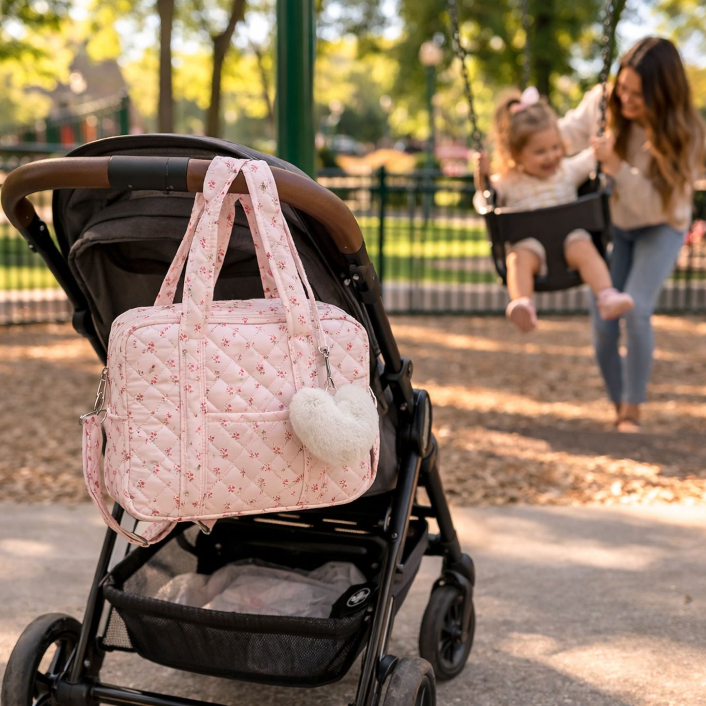 Mini sac a langer | Attaches poussette mains libres pour le parc