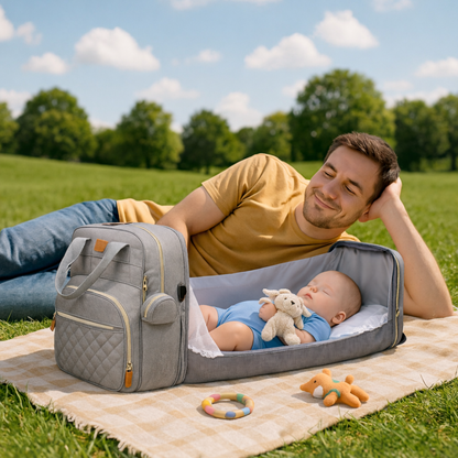 sac a dos a langer transformé en lit