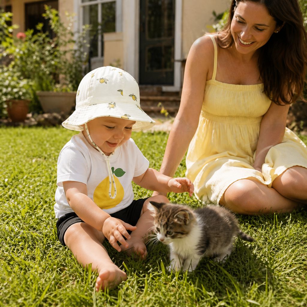 bob pour bebe Kennia beige cirtons imprimés chaton herbe