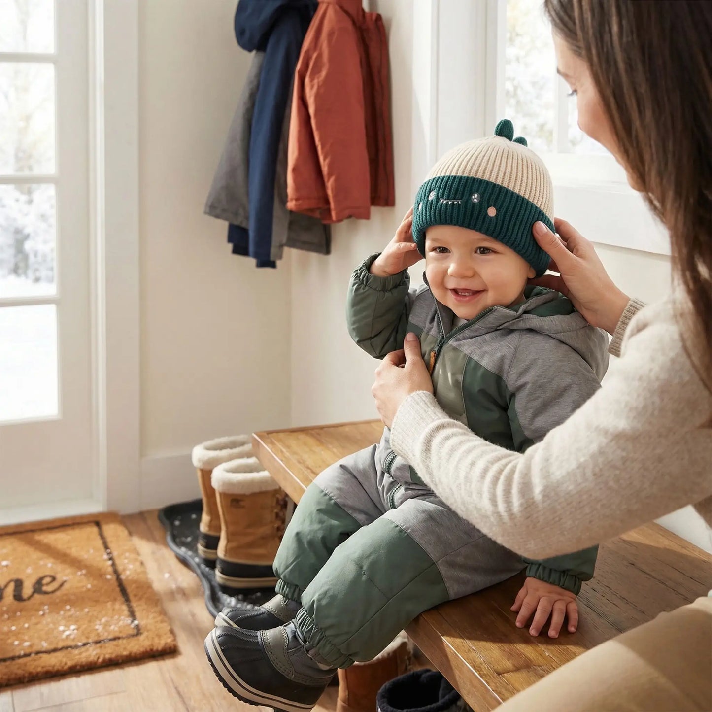 bonnet bébé garçon Beboon vert dino