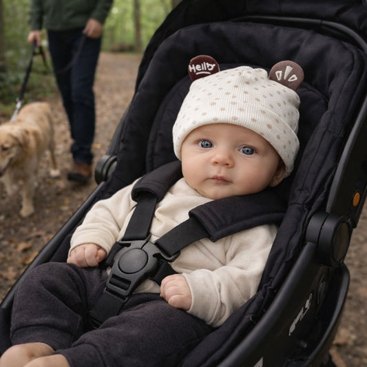 bonnet bébé garçon Câlino promenade chien boisé