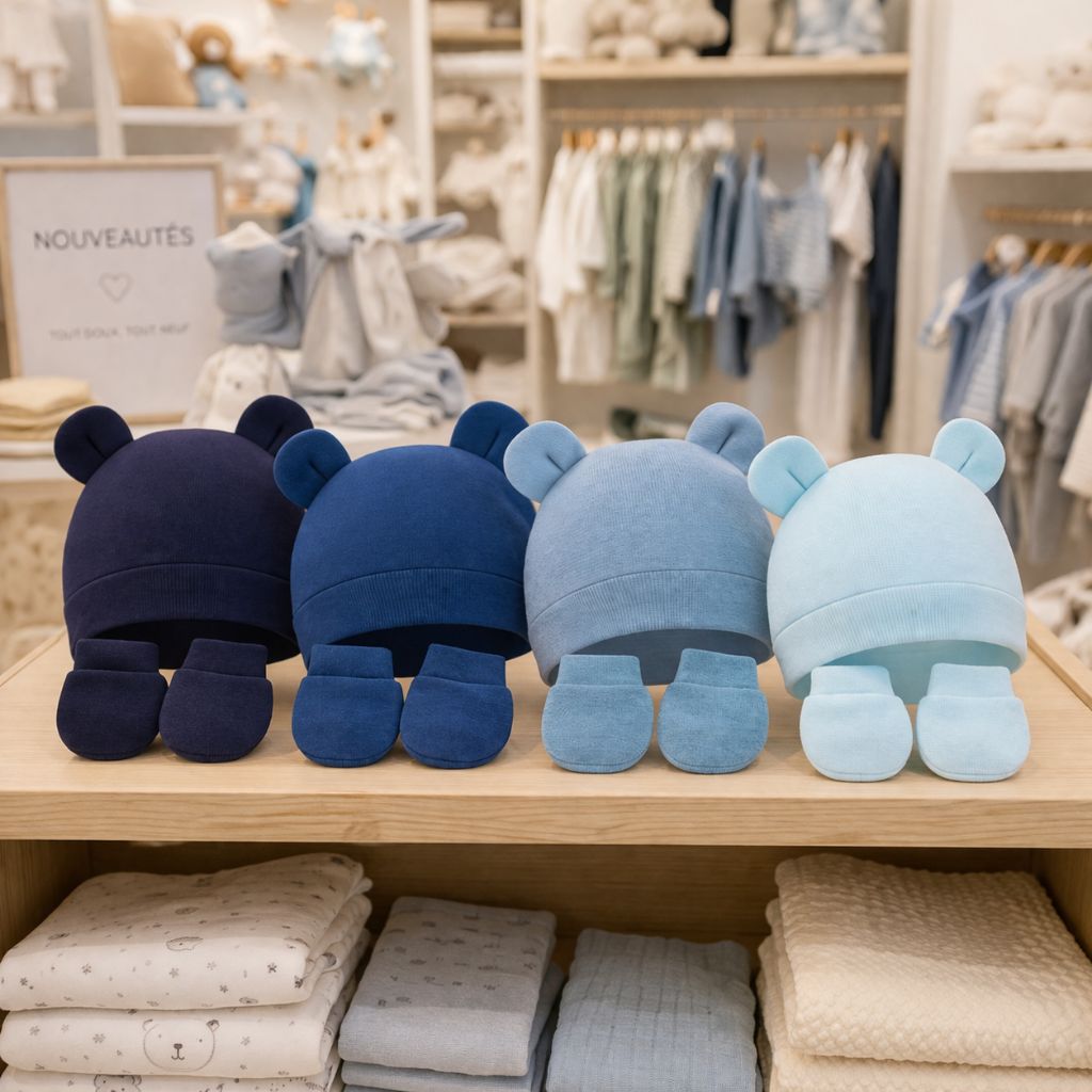 bonnet bébé garçon Milo ensemble bleu