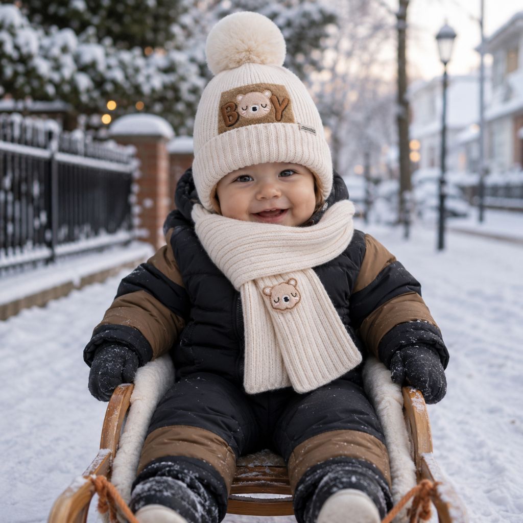 bonnet bébé garçon Nuvio beige traineau hiver