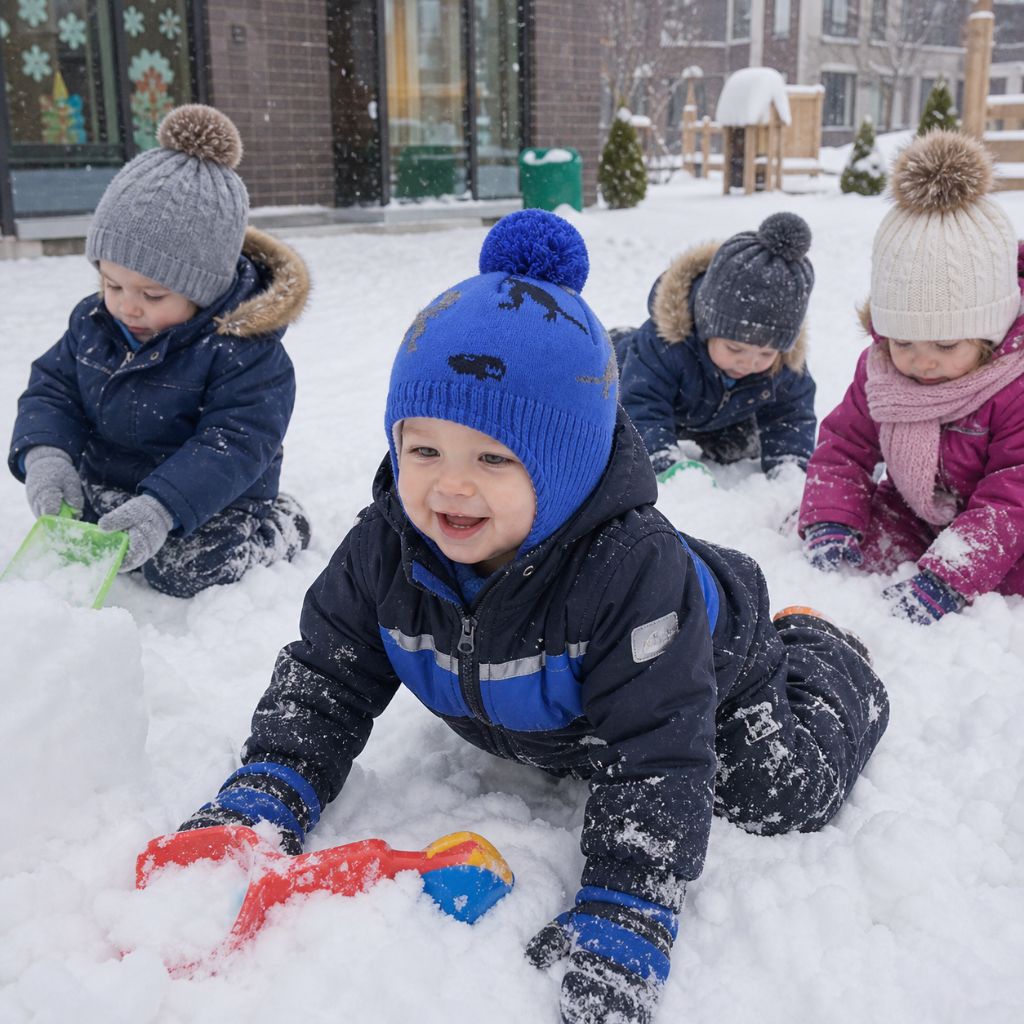 bonnet bébé garçon Snowrus bleu dehors hiver