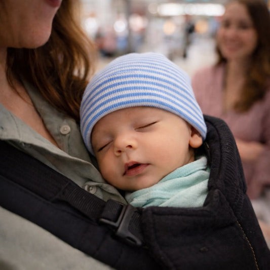 bonnet bebe naissance Belo rayé bleu dodo porte-bébé