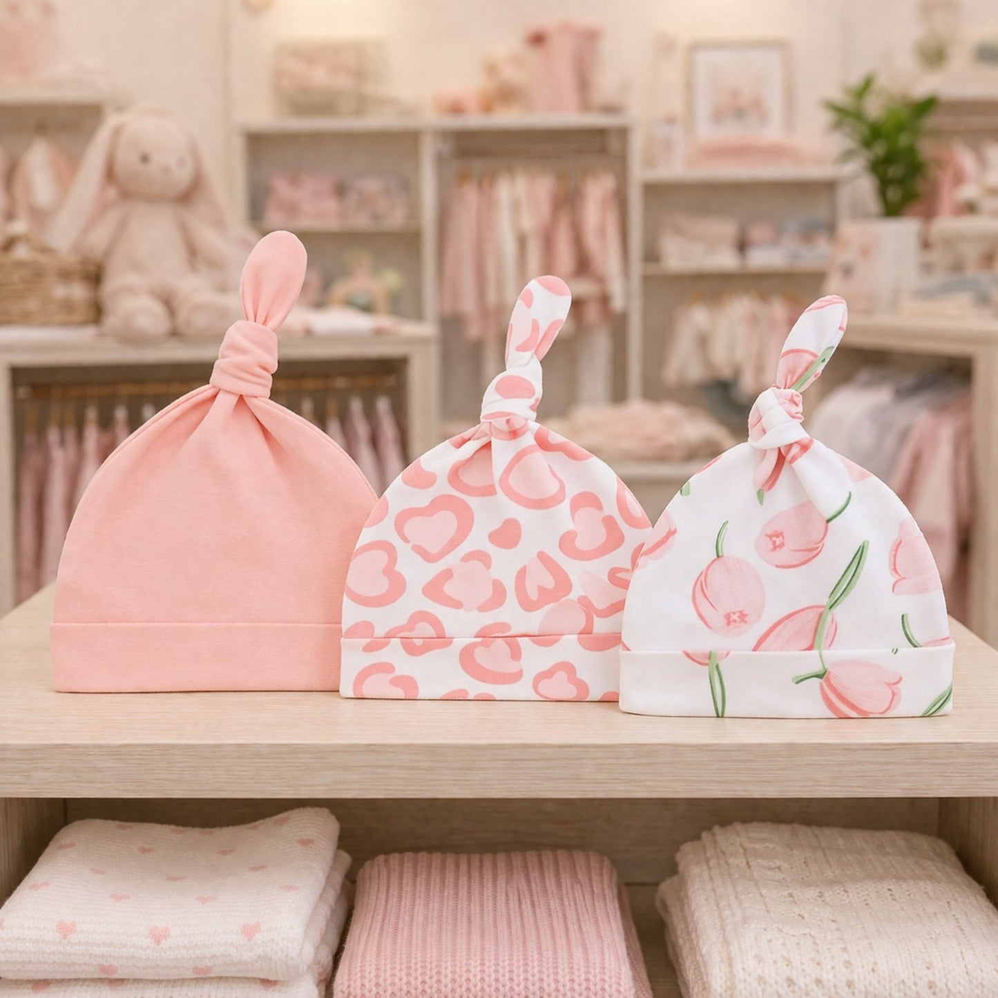 bonnet bebe naissance Evoa ensemble rose