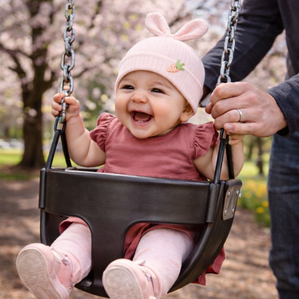 bonnet bebe naissance Loulia rose rires balançoire