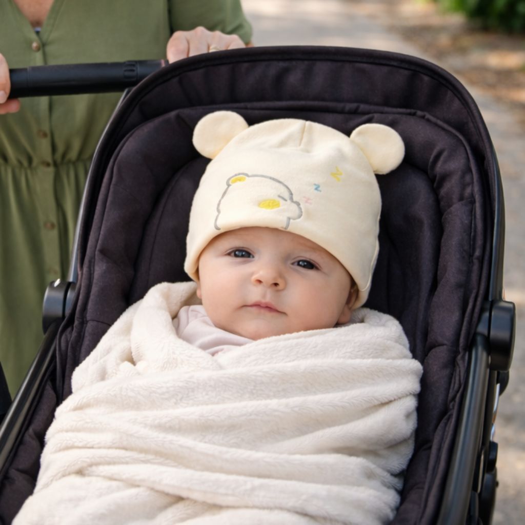 bonnet bebe naissance Mini Ours jaune promenade d'été 