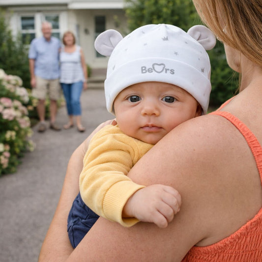 bonnet bebe naissance Urban Bears  bleu arrivée chez mamie papi