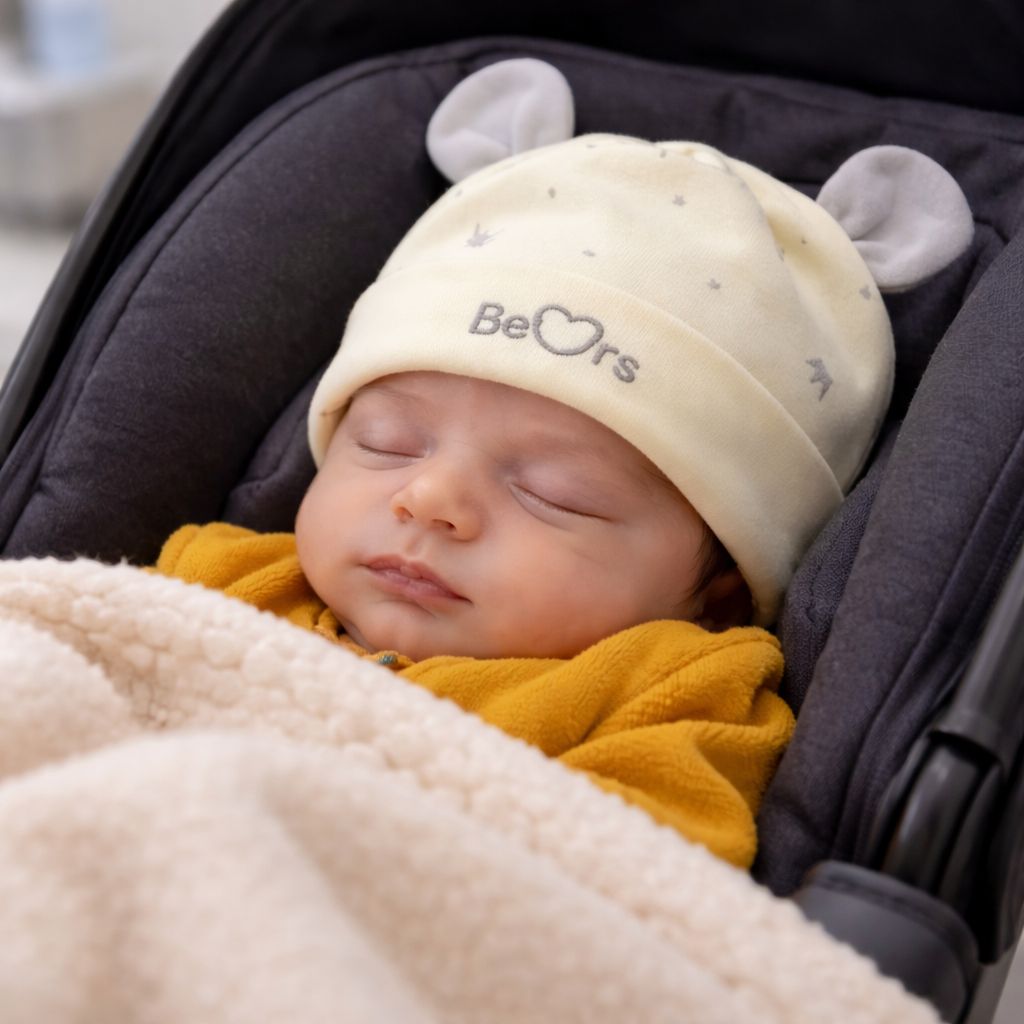bonnet bebe naissance Urban Bears jaune  sortie extérieure