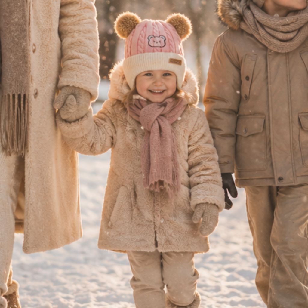 bonnet bebe Snowbear rose beige couvre oreilles
