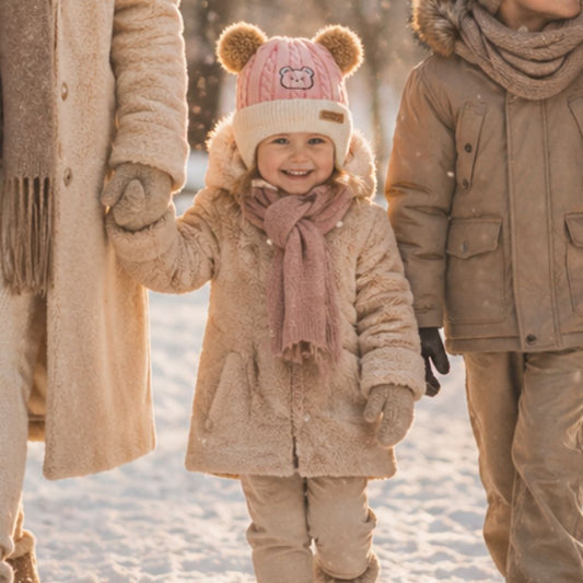 bonnet bebe Snowbear rose beige couvre oreilles