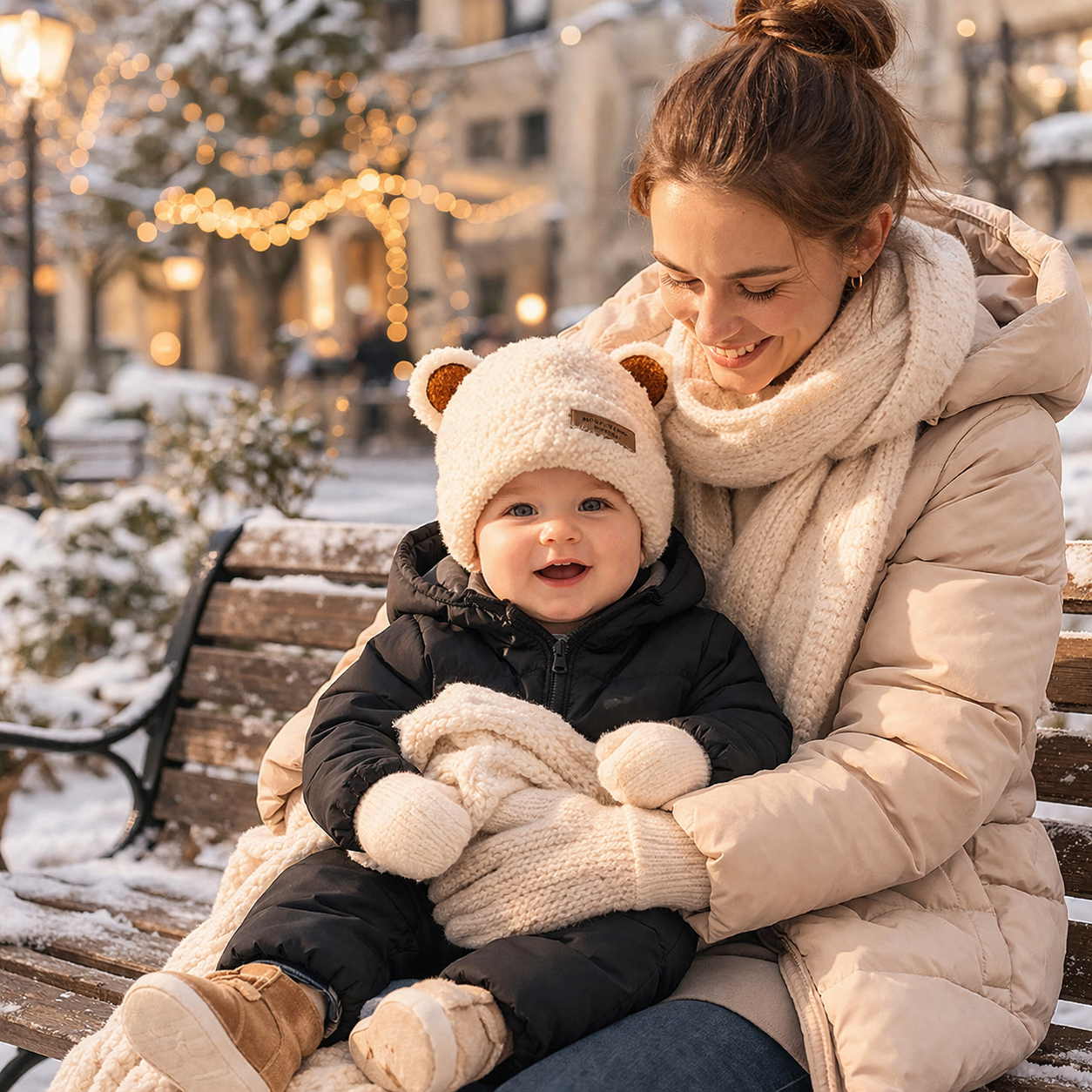 bonnet bebe Velin blanc cassé chaud hiver