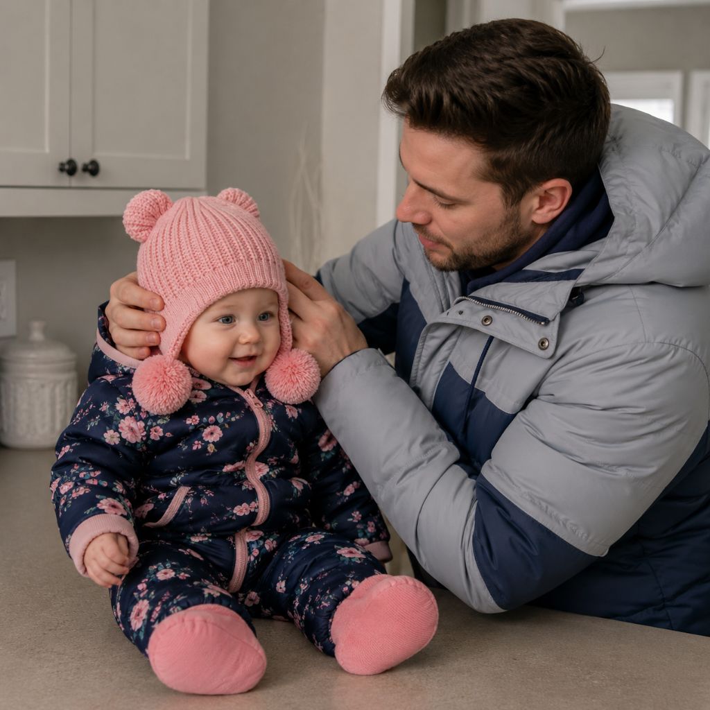 bonnet bebe Vely rose prête hiver avec papa