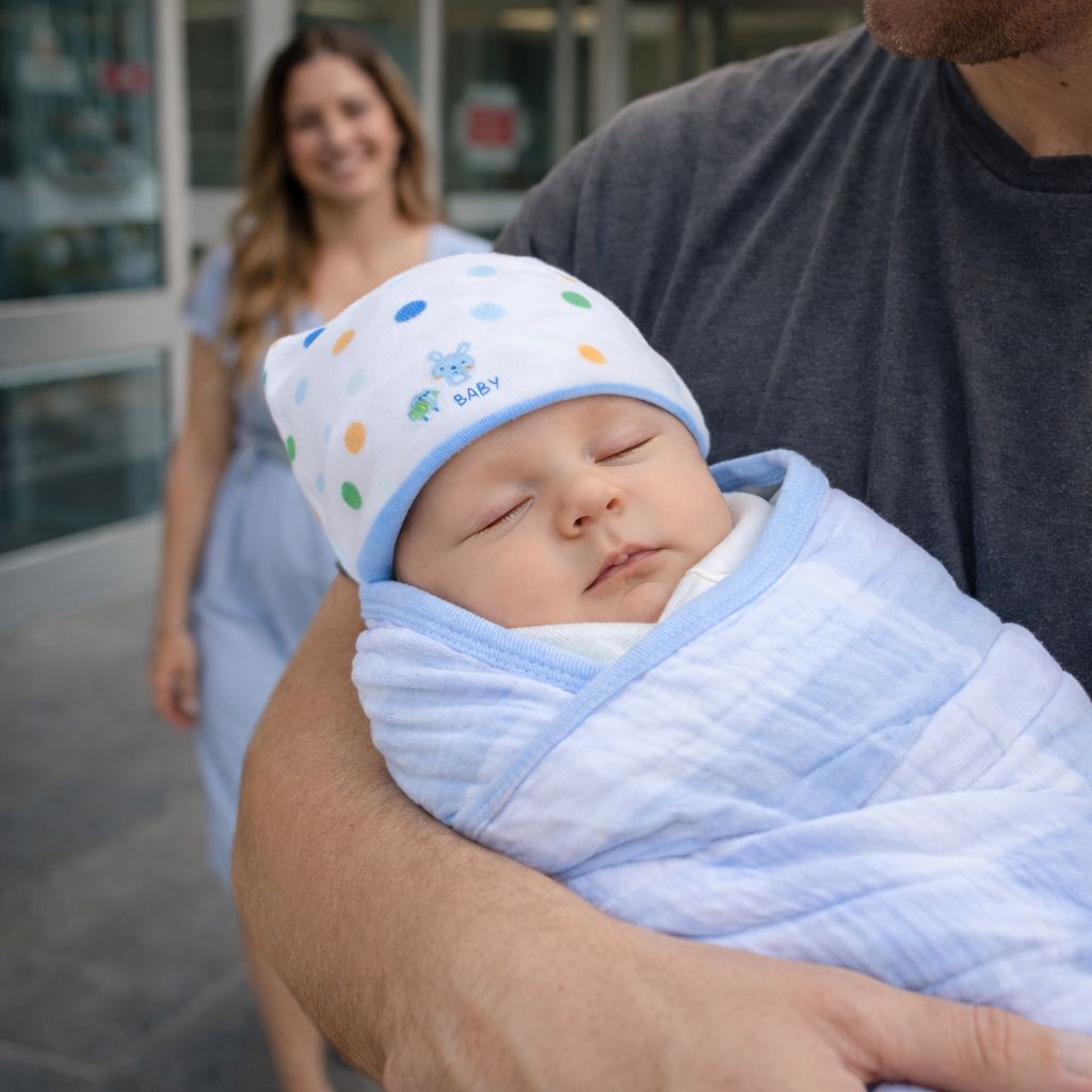 bonnet bebe naissance Oria points bleus sortie hôpital