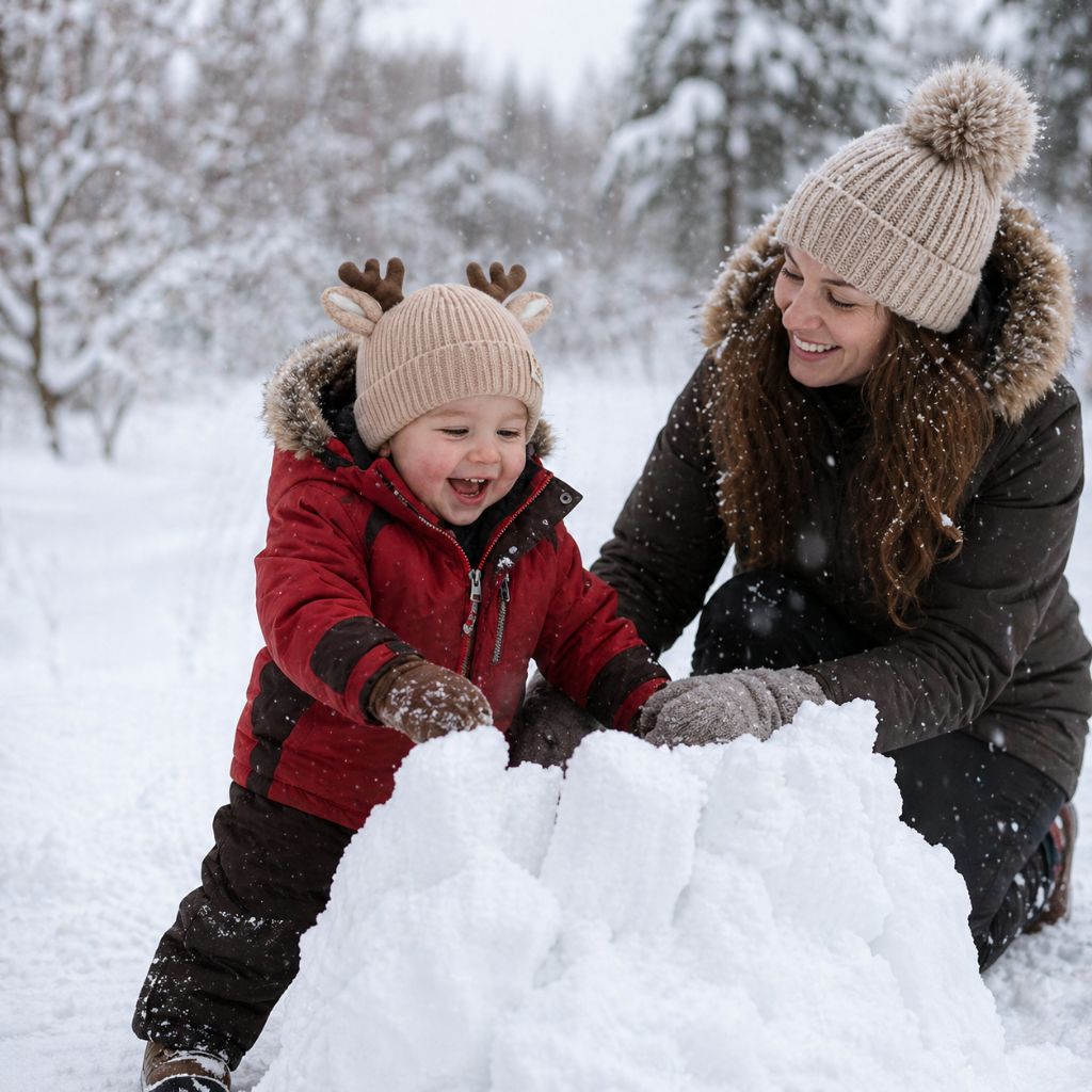 bonnet pour bebe au tricot Élio brun neige maman