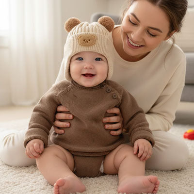 bonnet bébé garçon avec pompons doux