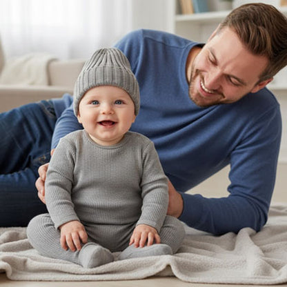 bonnet bebe au tricot gris confortable 