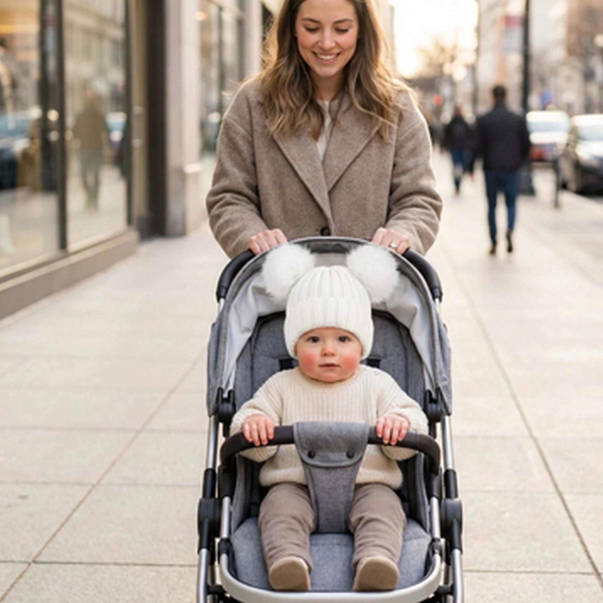 bonnet bebe blanc poussette en ville