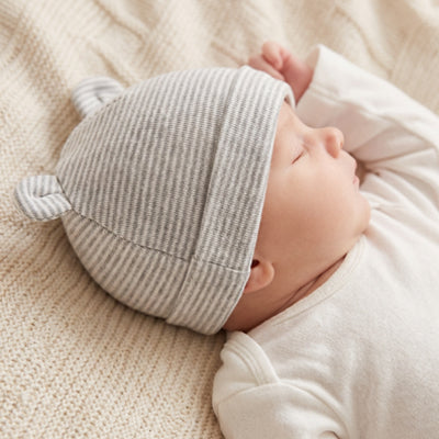 bonnet  bebe naissance gris et blanc doux