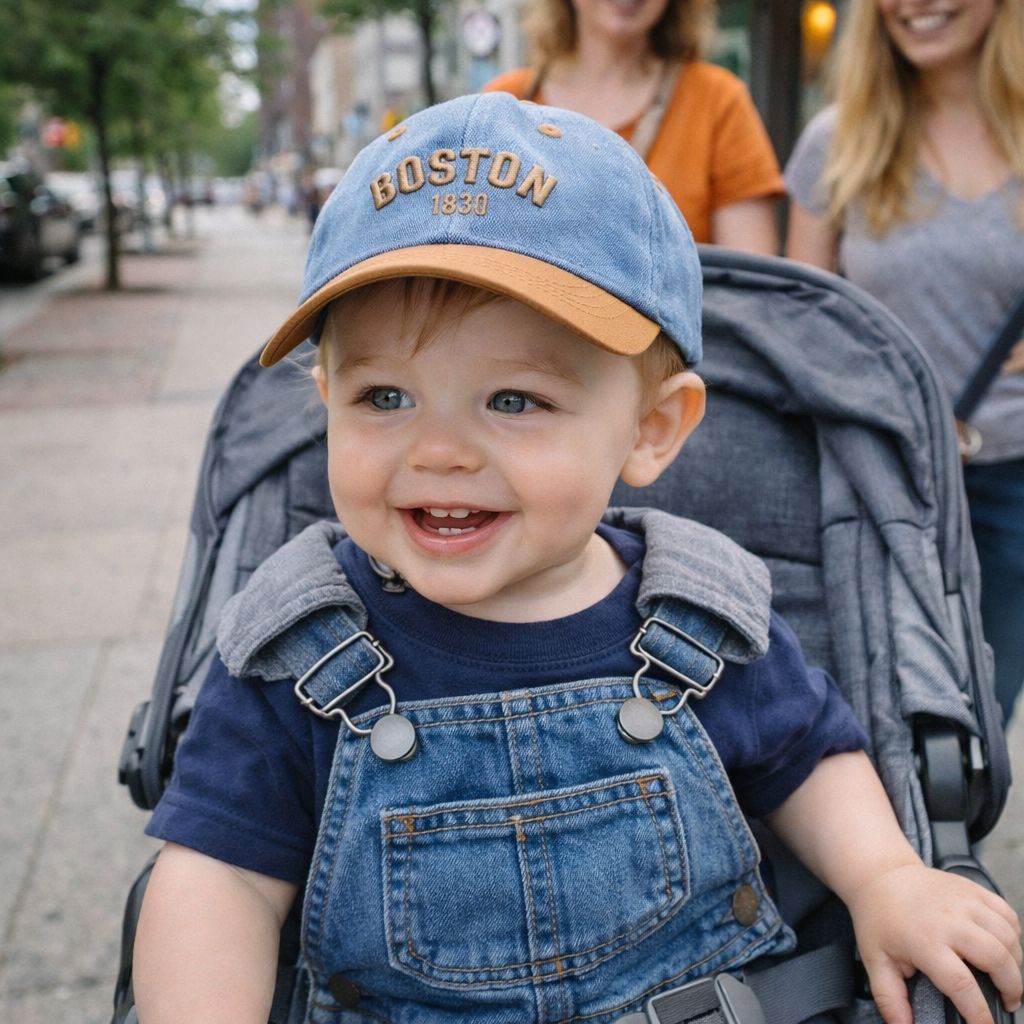 casquette bebe Boston Tour bleue ajustable poussette