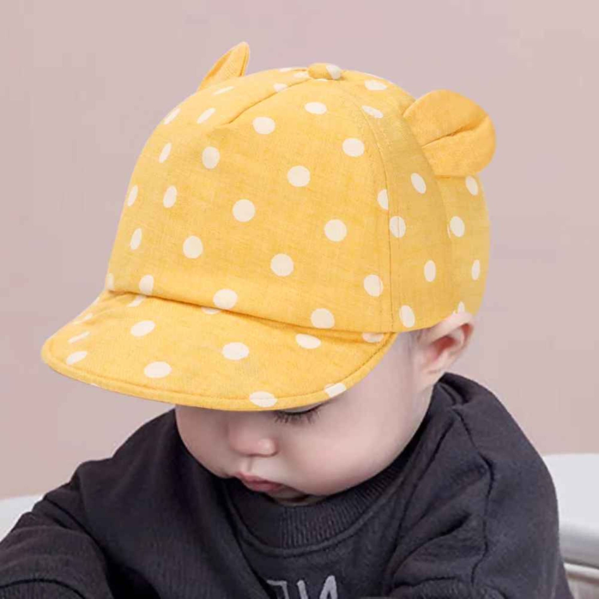 casquette pour bebe jaune petits pois ajustable