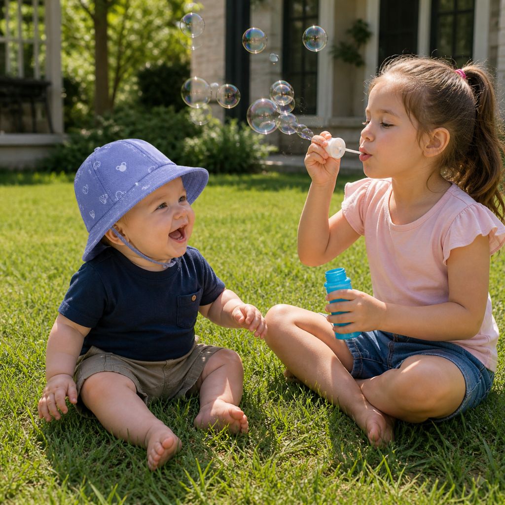 chapeau bebe Dune bleu bulles