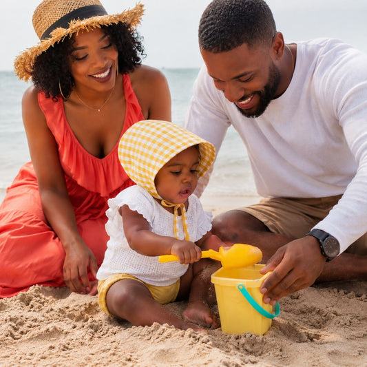 chapeau bebe Naya jaune carreaux plage