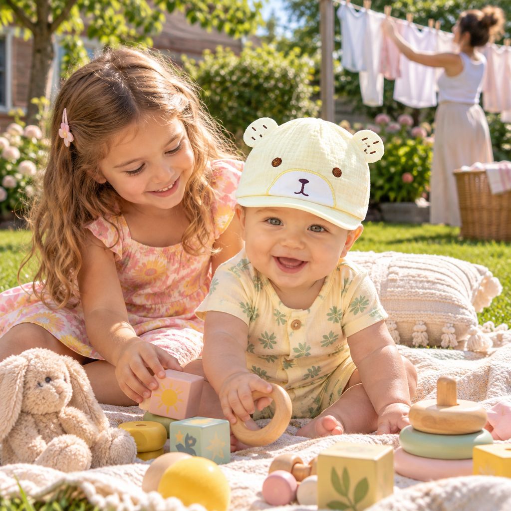 chapeau nouveau né Sunny Bear jaune jouer soleil sœur