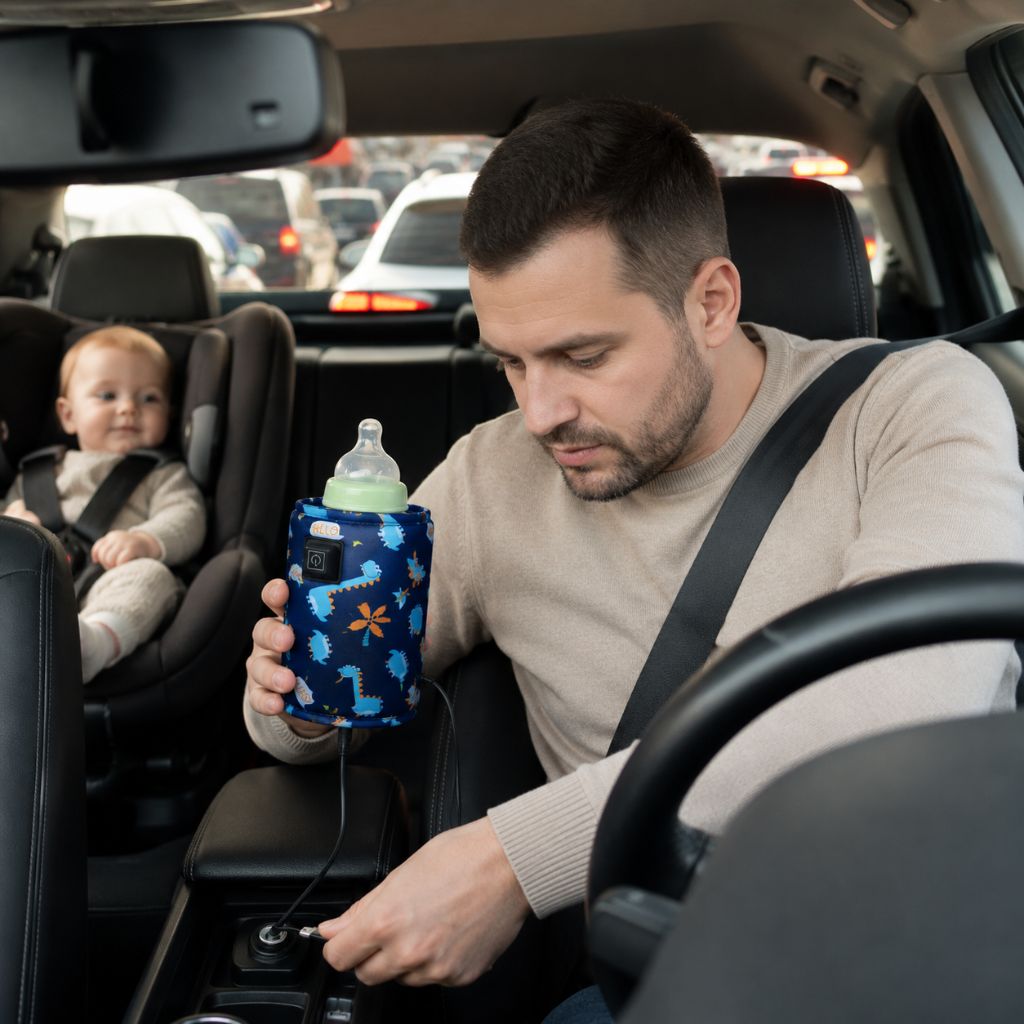 chauffe biberon nomade Milkora bleu dinosaures boire voiture