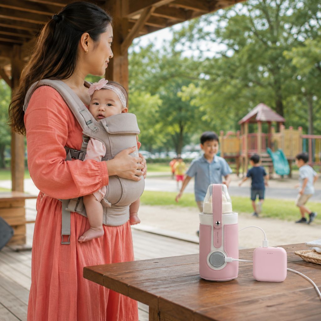 chauffe biberon portable WarmNest rose autonome parc