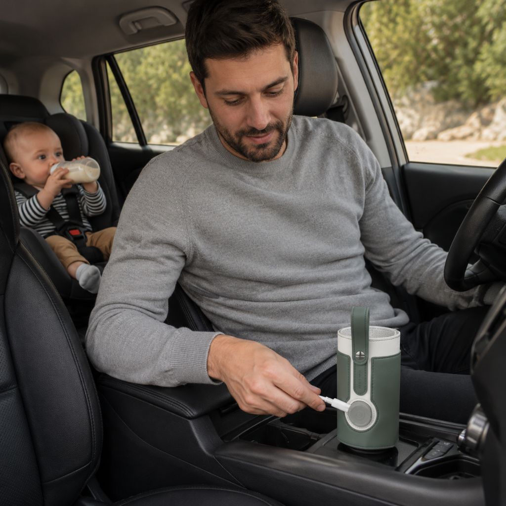 chauffe biberon portable WarmNest vert en voiture