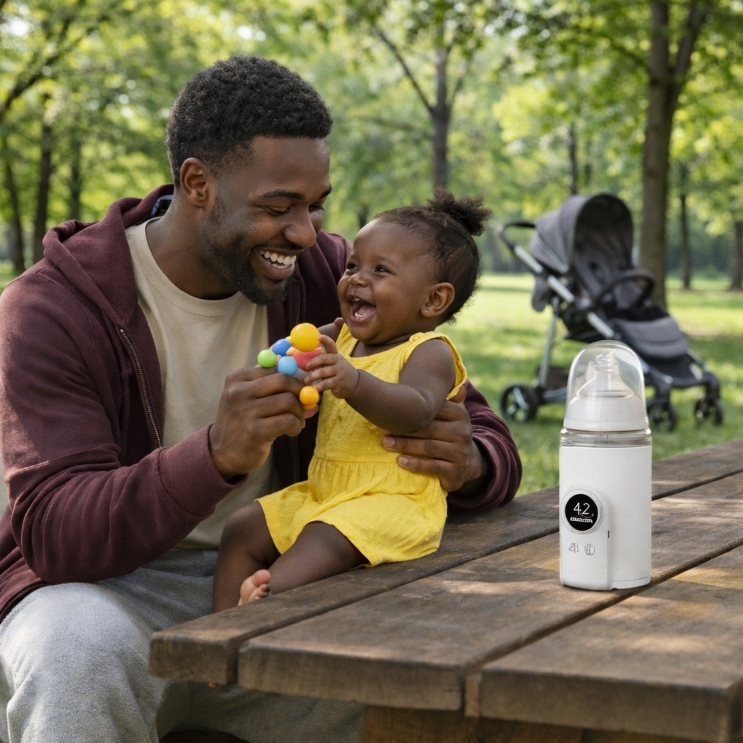 Sortir avec bébé est un jeu d'enfant avec le chauffe biberon nomade