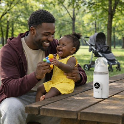 Sortir avec bébé est un jeu d'enfant avec le chauffe biberon nomade
