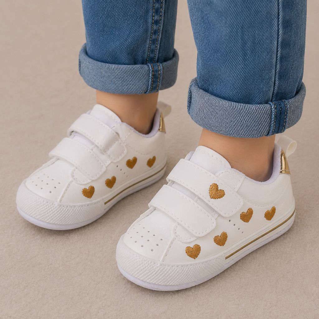chaussure bebe fille Mila cœurs or confortable