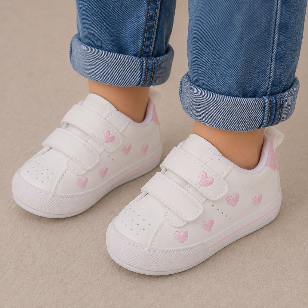 chaussure bebe fille Mila cœurs roses semelle souple