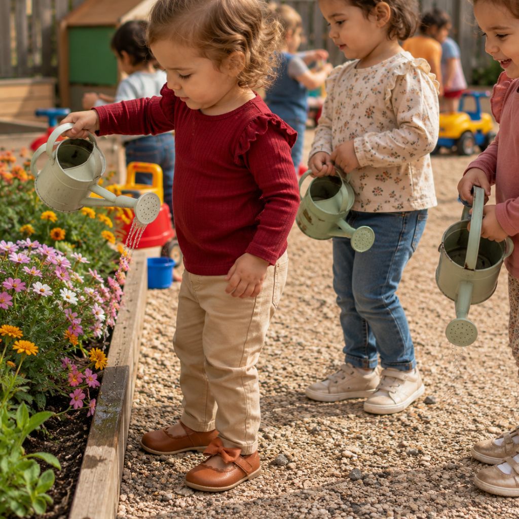 chaussure bebe fille Pika marron arroser fleurs