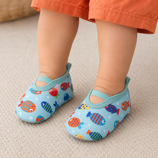 chaussures bebe Nael bleues poissons aquatiques