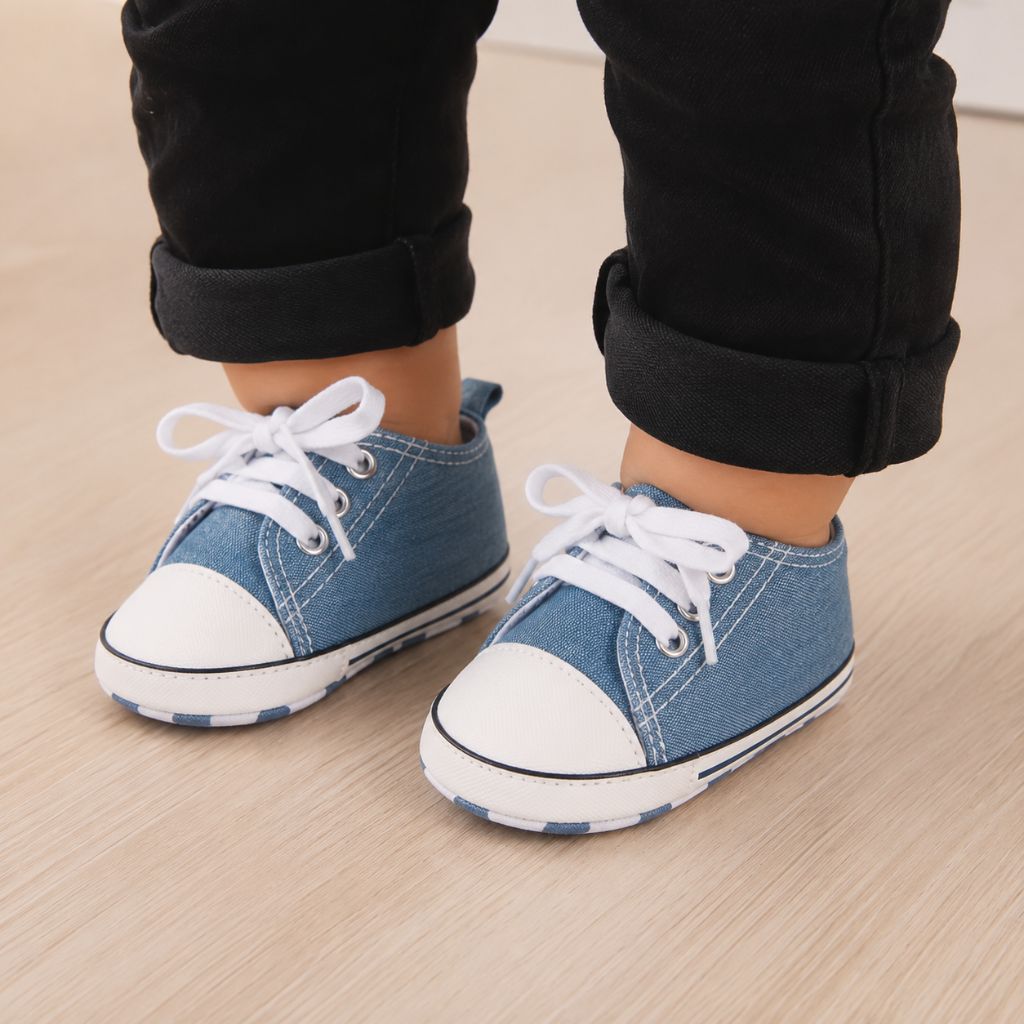 chaussures bebe Soli bleues denim lacets meilleur ajustement