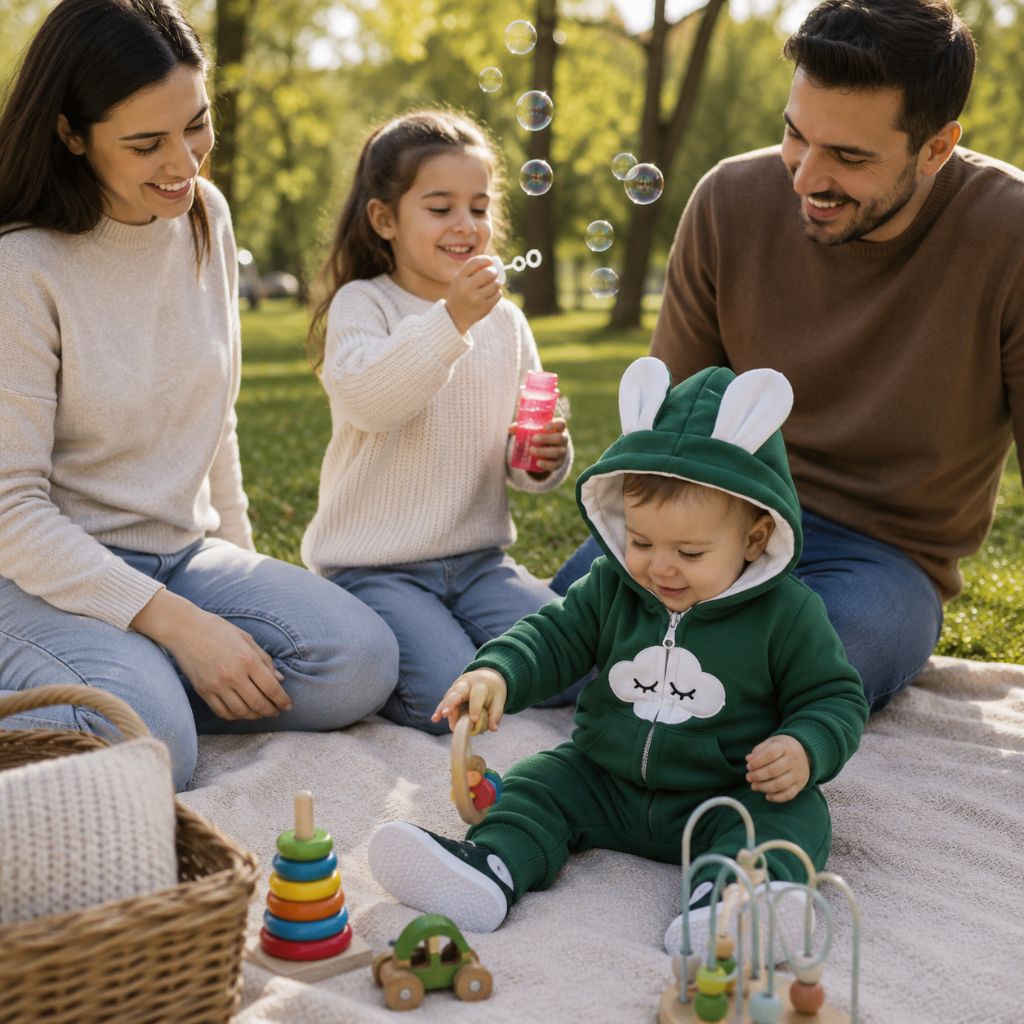 combinaison bebe BabyLoft verte parc bulles famille