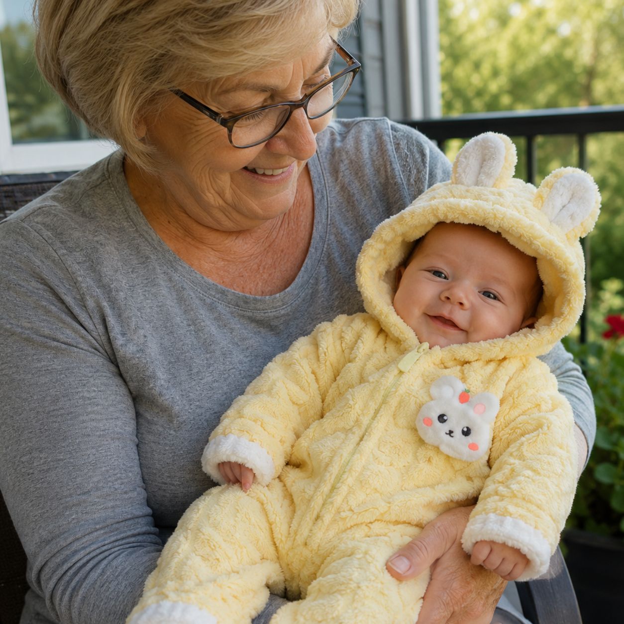 combinaison bebe MiniBloom jaune mamie terrasse