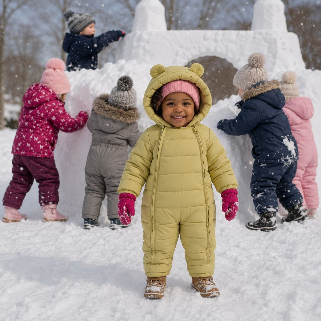 combinaison hiver bebe Polaris lime construire château neige