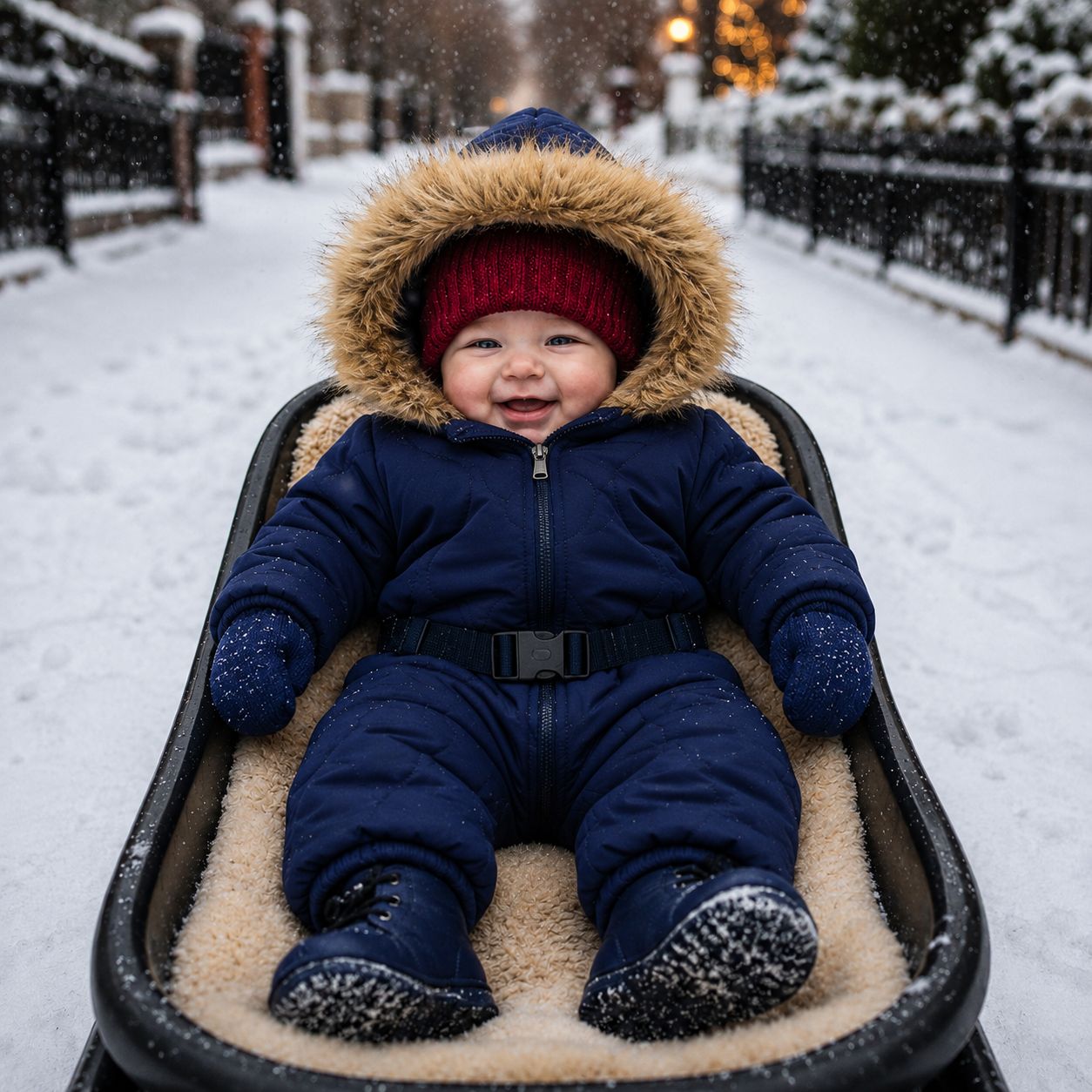 combinaison hiver pour bebe Polaire bleue traineau 